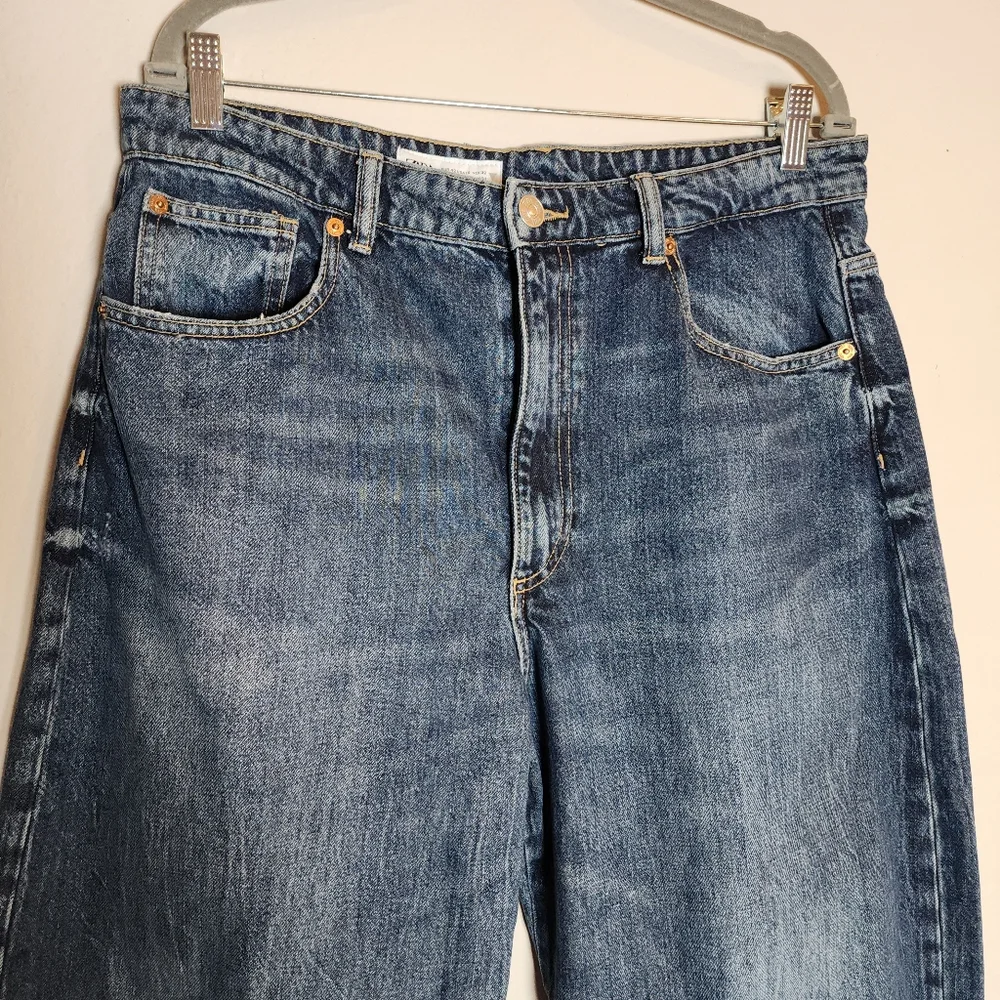 Zara Barrel Jeans Women's Size 10 Medium Wash Rigid Denim 29" Inseam Hi-Rise - Picture 5 of 16